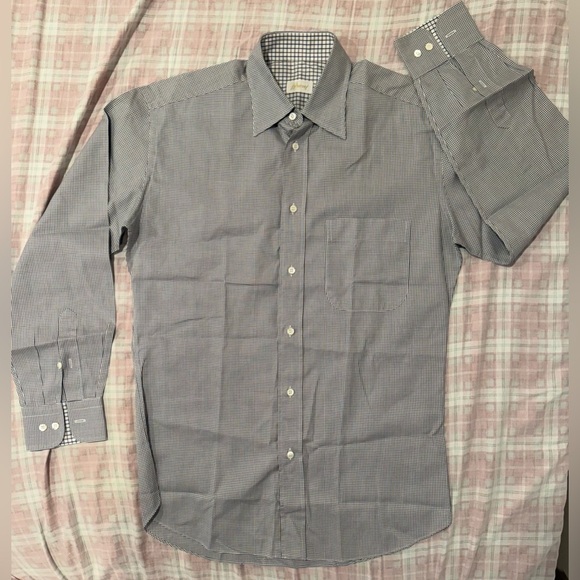 Brioni Made in Italy Dress Shirt Men’s XL 22” P2P – Gray Micro-Check Luxury NWOT - Picture 1 of 15